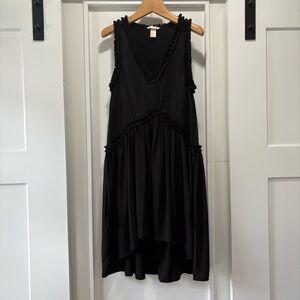 H&M Black Ruffle Trim V-Neck Sleeveless Flowy Dress Size 4